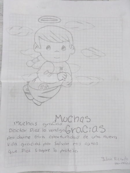 Carta de agradecimiento con dibujo infantil